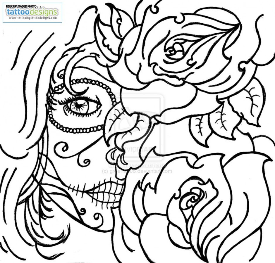 940x900 Sugar Skull Rose Tattoo Coloring Pages Coloring