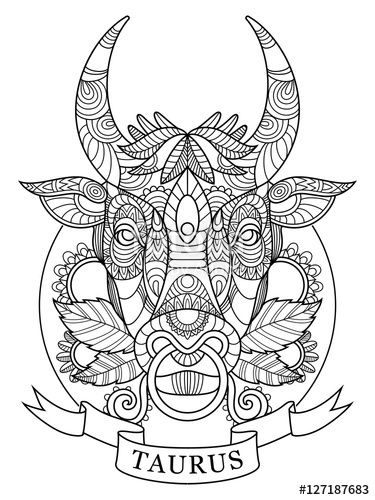 375x500 Taurus Zodiac Sign Coloring Page For Adults Fotolia