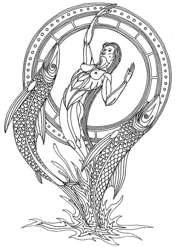 615x850 Adult Coloring Page Astrology Pisces