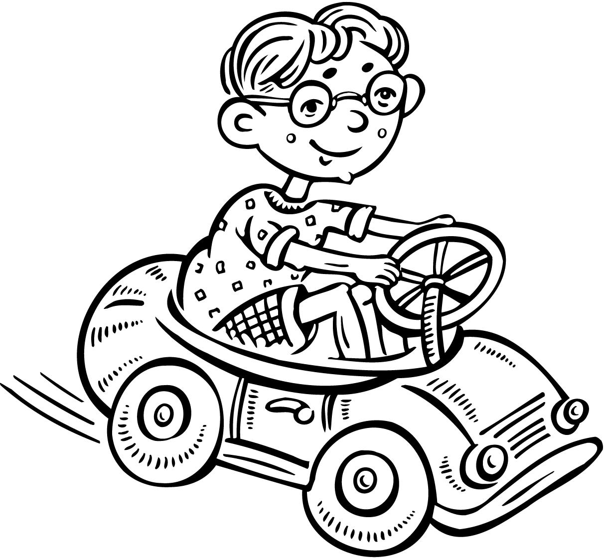1212x1120 Colouring Page Of A Small Boy Driving A Toy Car