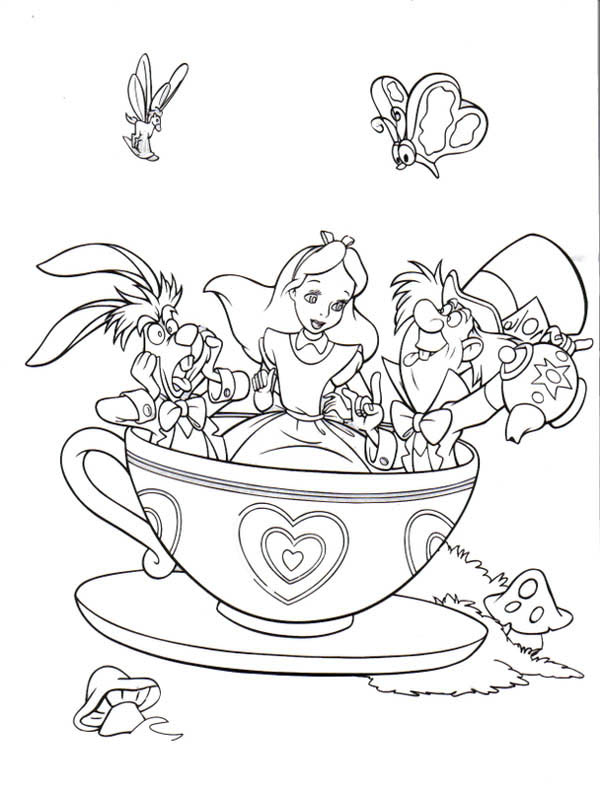 600x789 Fantasyland Mad Tea Party Alice In Wonderland Coloring Page