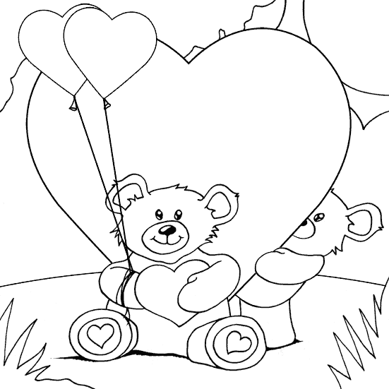 551x551 Teddy Bears And Hearts Coloring Page