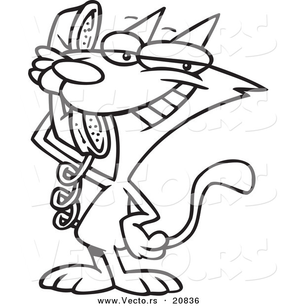 600x620 Vector Of A Cartoon Cat Talking On A Phone