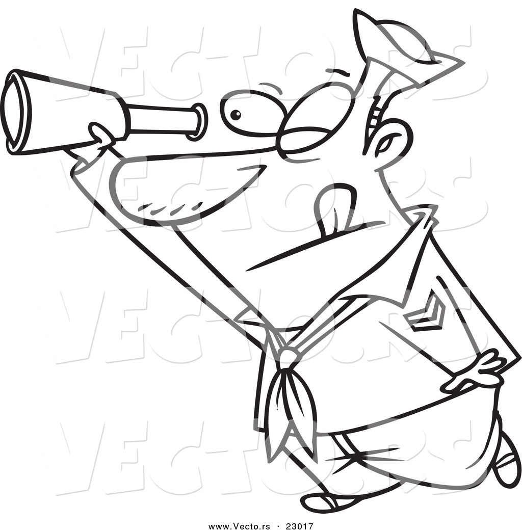 1024x1044 Vector Of A Cartoon Sailor Using A Telescope