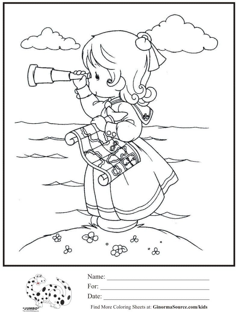791x1050 Kids Coloring Page Precious Moments Girl Explorer Telescope