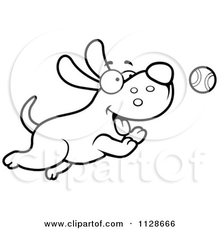 450x470 Cartoon Clipart Of An Outlined Happy Dog Chasing A Tennis Ball