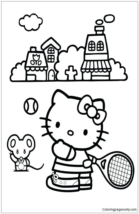 580x889 Tennis Coloring Pages Hello Kitty Playing Tennis Coloring Page
