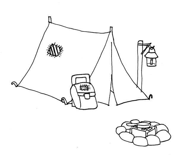 600x524 Camping Tent And Campfire Coloring Page Coloring Sun