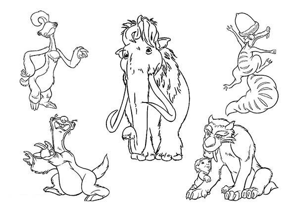600x424 The Animals Of The Ice Age Characters Coloring Pages Batch Coloring
