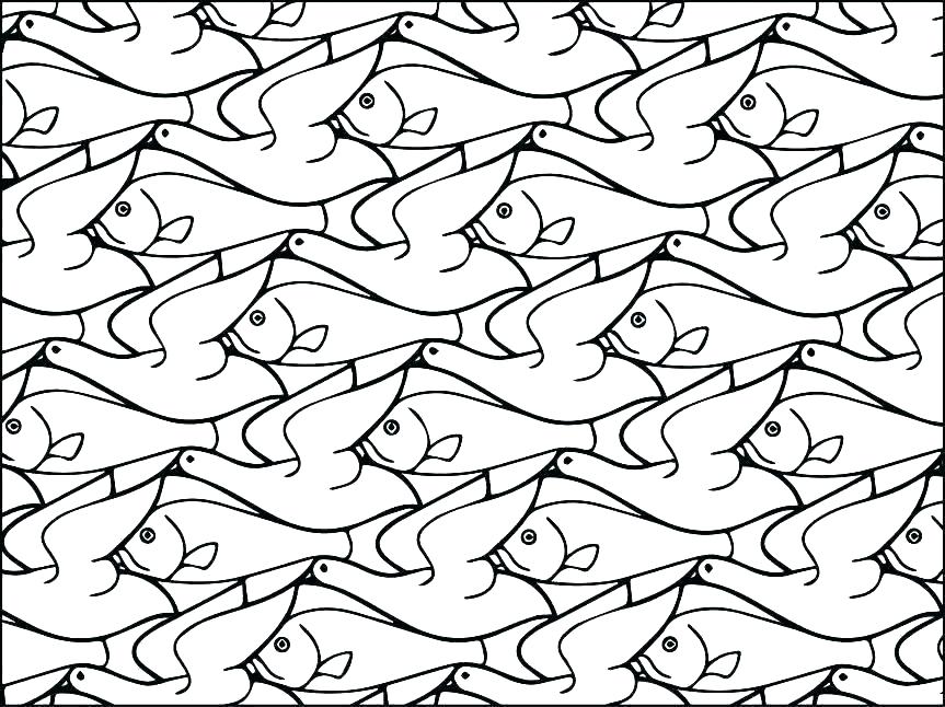 863x646 Escher Coloring Pages Coloring Pages Tessellation Tessellations