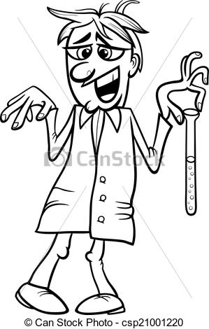 299x470 Crazy Scientist Cartoon Coloring Page Black And White Vector