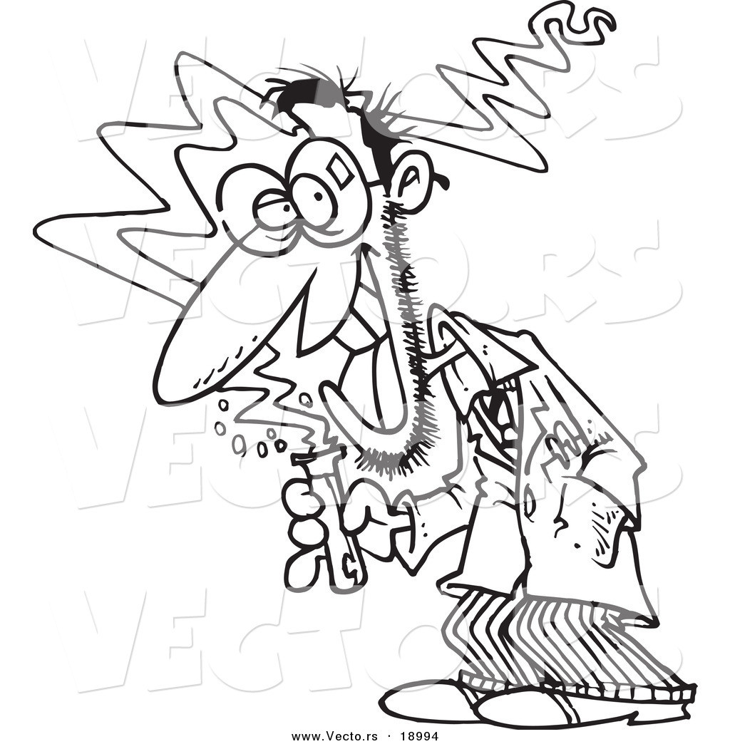 1024x1044 Vector Of A Cartoon Mad Scientist Holding Test Tube Outlined