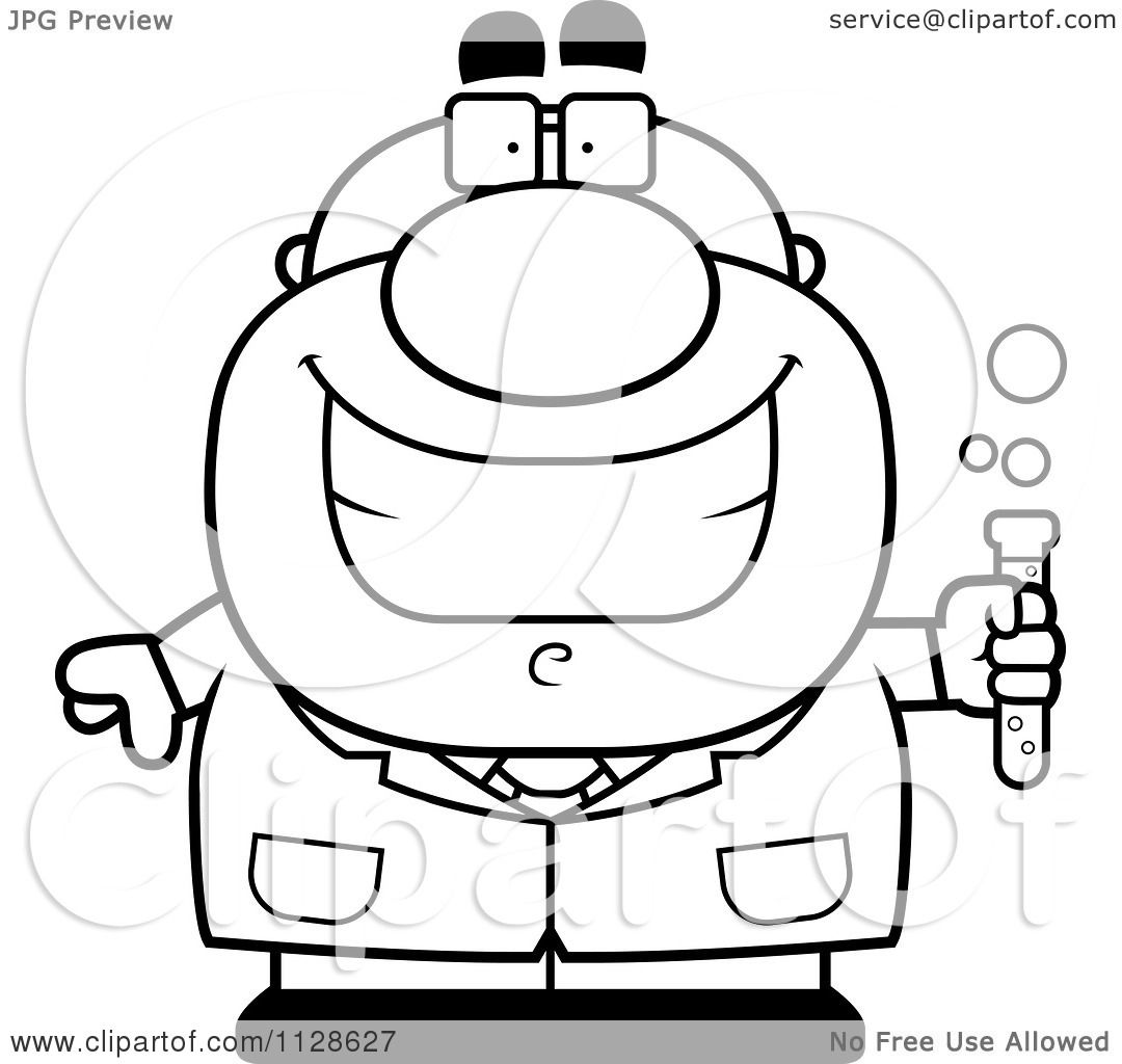 1080x1024 Cartoon Clipart Of An Outlined Pudgy Male Scientist Holding A Test