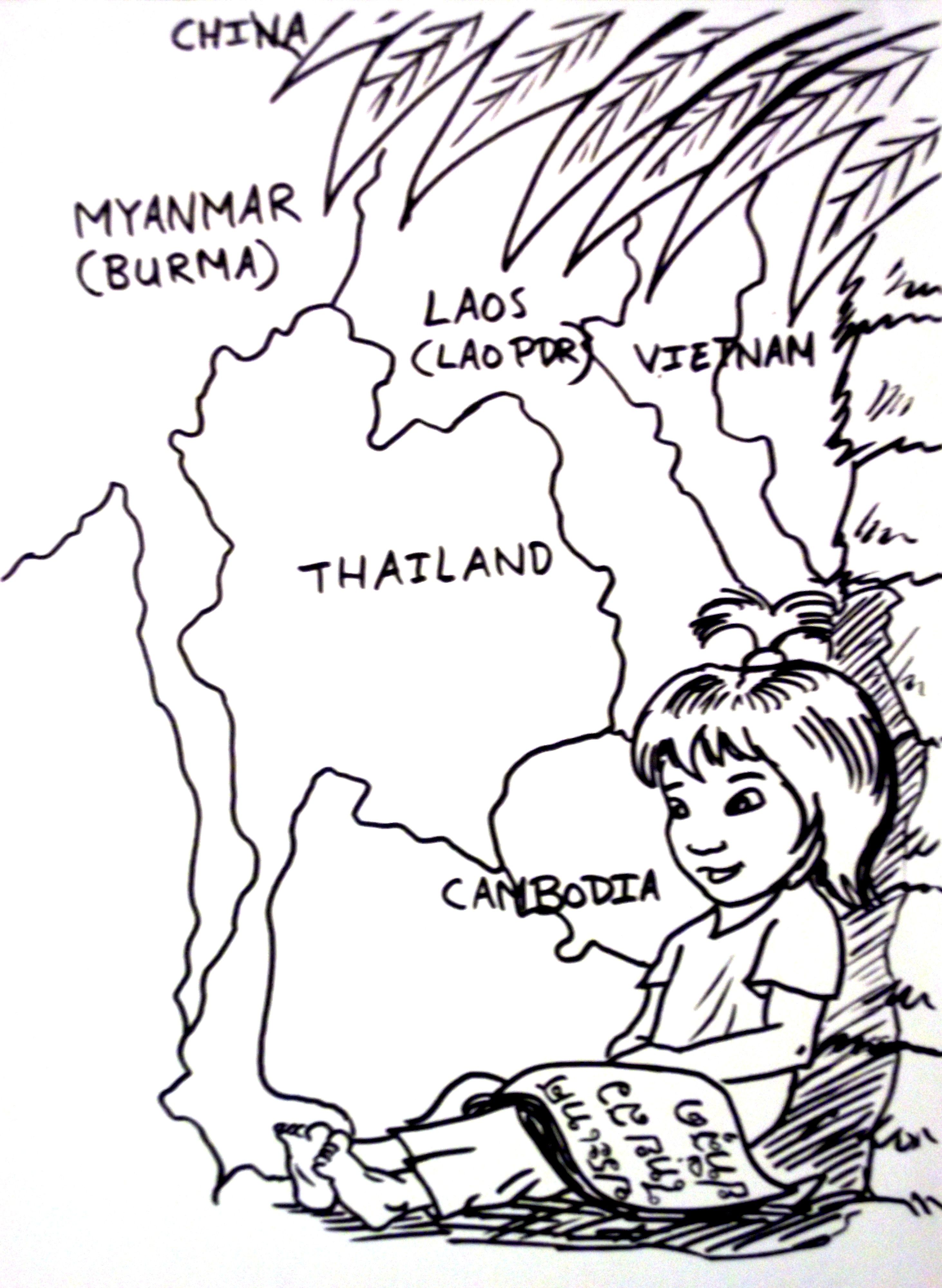 2925x4000 Thai Girl Coloring Page Colouring Page Thai Child Kid Cartoon