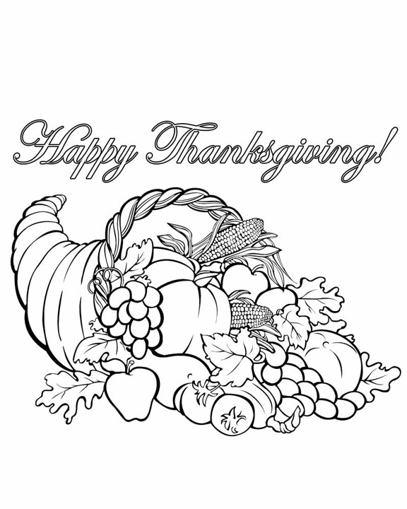 576x720 Color Thanksgiving Cornucopia Coloring Page
