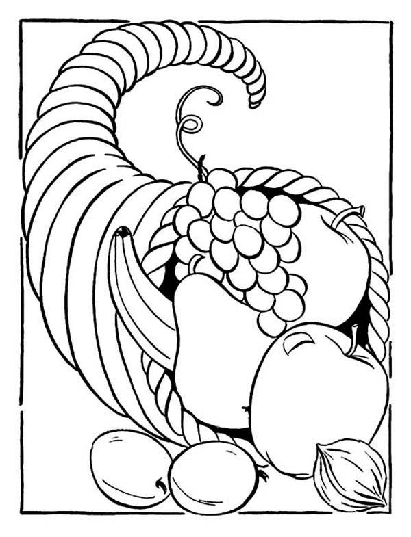 600x785 Thanksgiving Day Cornucopia Basket Coloring Page