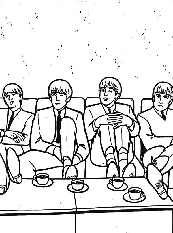 600x807 The Beatles, The Beatles Drinking Tea Coloring Pages The Beatles