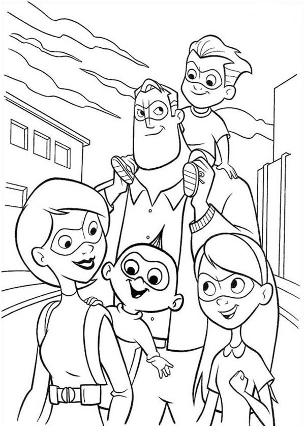 600x840 The Incredibles Happy Family Coloring Page