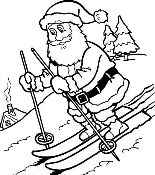 518x585 A Santa Claus Enjoying The Snowy Day Christmas Coloring Pages