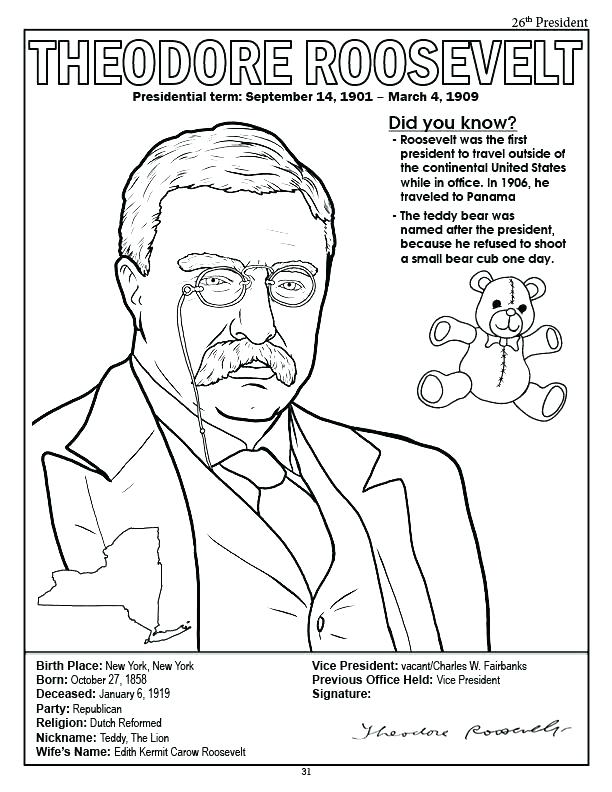 612x792 Theodore Roosevelt Coloring Page Printable