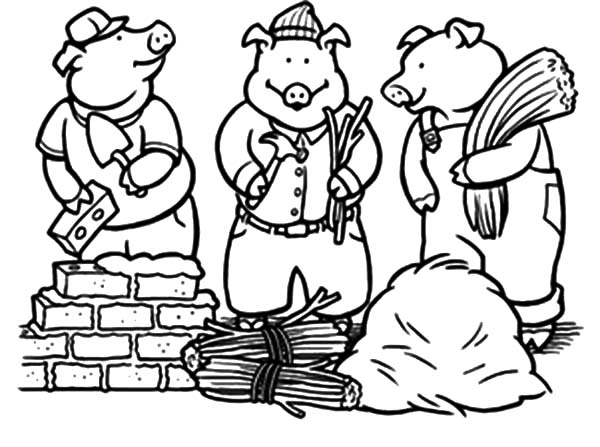 600x447 Three Little Pigs On Constructions Job Coloring Pages Batch Coloring