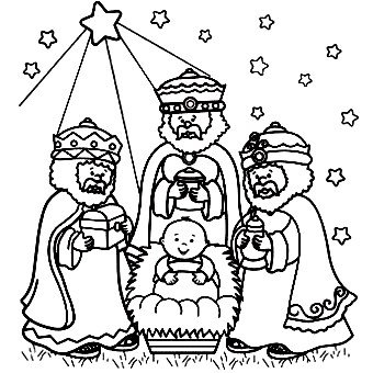 340x340 Three Wise Men Welcoming Baby Jesus Christmas Coloring Pages