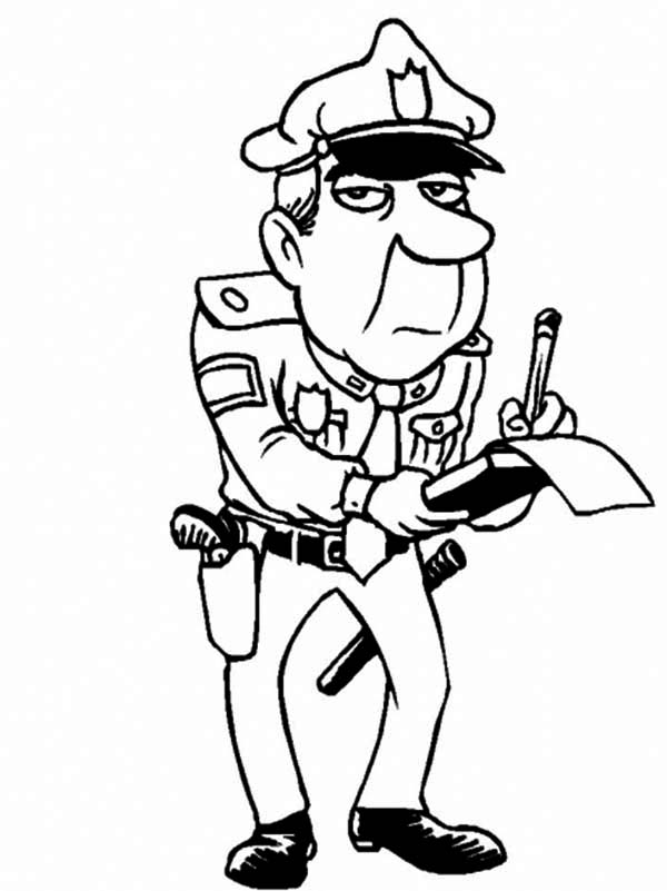 600x801 Police Officer Give Speeding Ticket Coloring Page