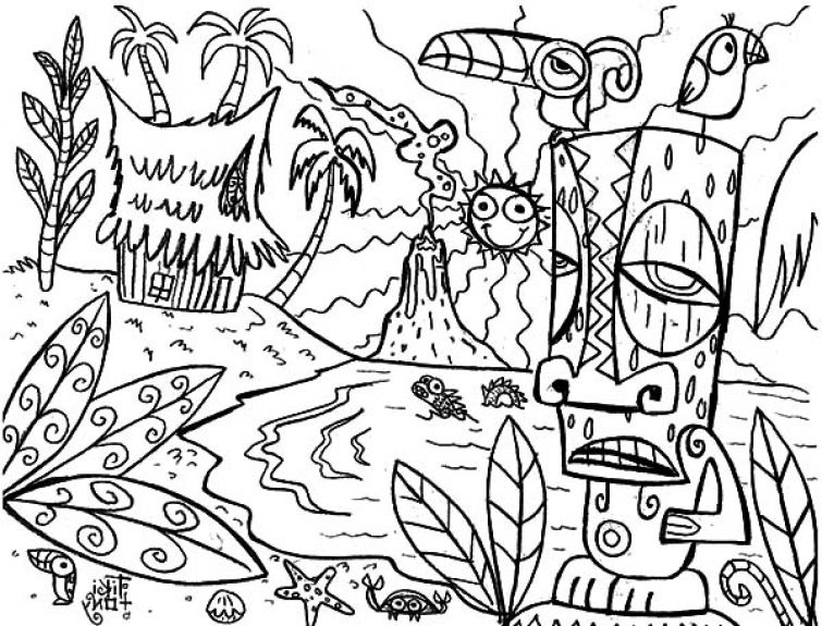755x575 The Mythical Hawaiian Tiki Mask Coloring Page Fun Pages Colors