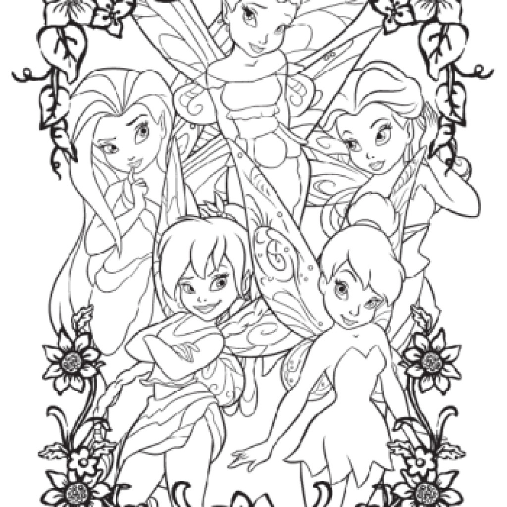1024x1024 Tinkerbell And Her Friends Coloring Pages Dringrames Org Endear