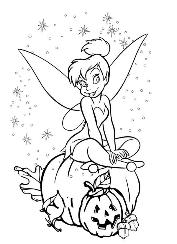 600x827 Tinkerbell And Halloween Pumpkin Coloring Page