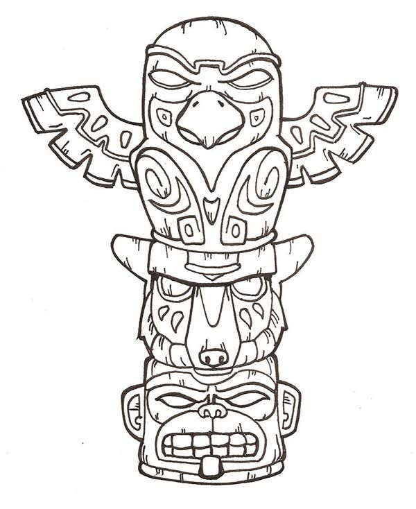 600x734 Totem Poles, Terrifying Totem Poles Coloring Page Coloring