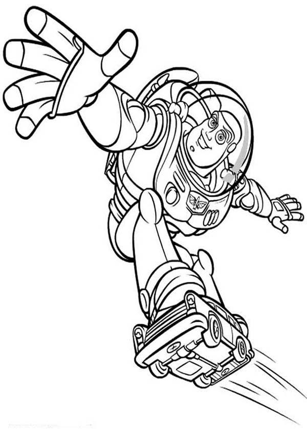 600x840 Buzz Playing Skates Using A Toy Car Coloring Page