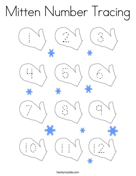 468x605 Mitten Number Tracing Coloring Page