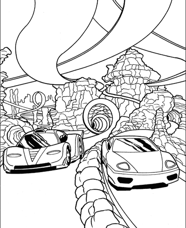 600x734 Two Car Sport Track Coloring Page