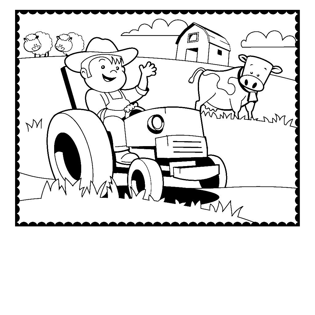 1024x1024 Tractor Coloring Pages Farmer Cow Of A Farm
