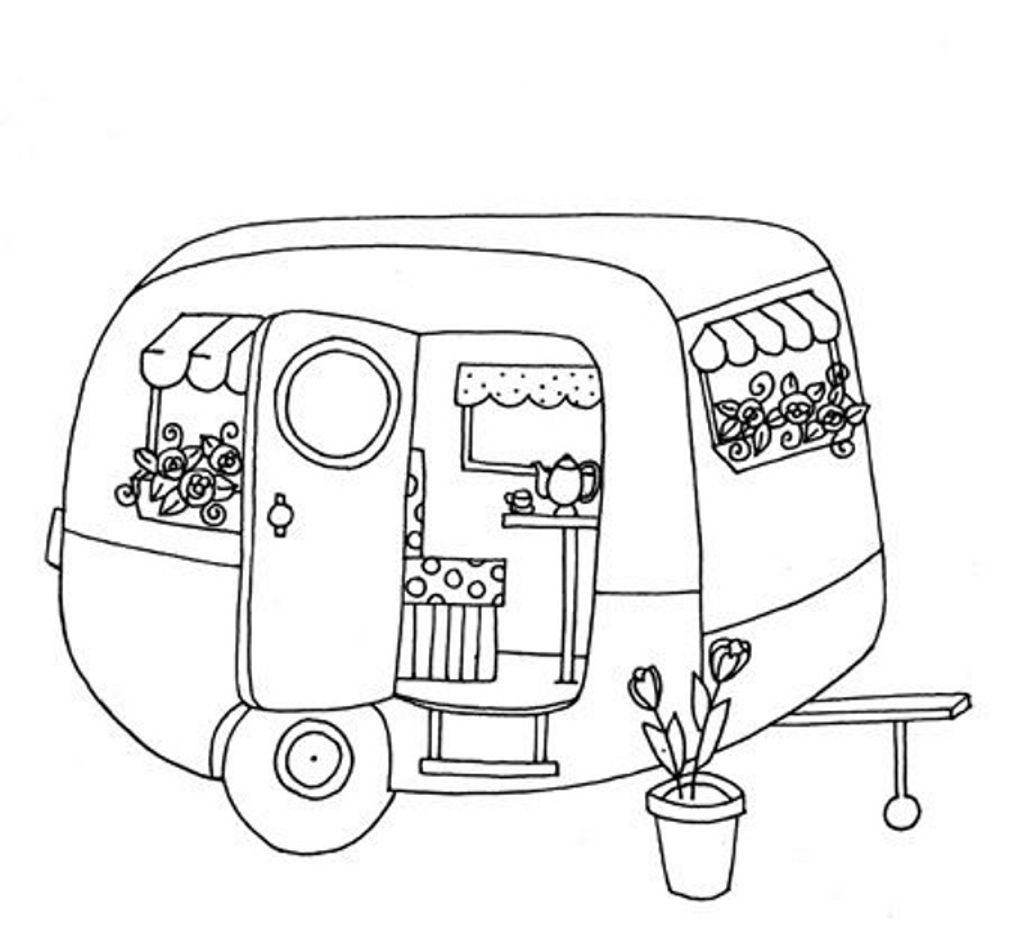 1013x939 Cute Trailercaravan Colouring Page Stitches