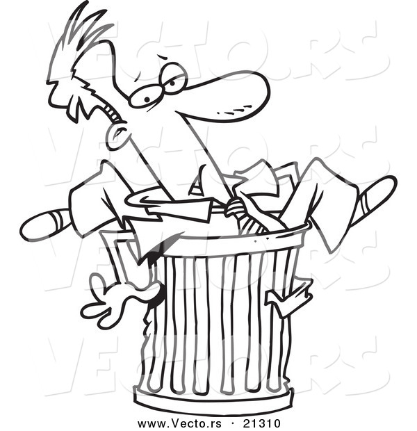 600x620 Vector Of A Cartoon Canned Businessman Stuck In A Garbage Can