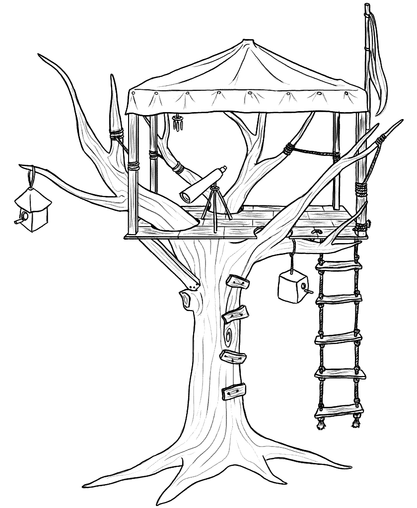 840x1024 Tree House Coloring Page