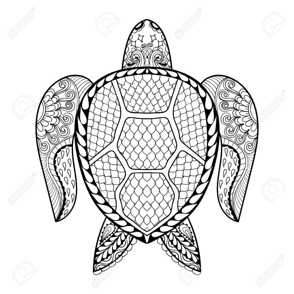 1024x1024 Tribal Coloring Pages Hand Drawn Sea Turtle Mascot For Adult