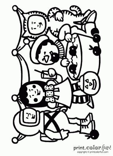 363x500 Halloween Trick Or Treaters Coloring Page
