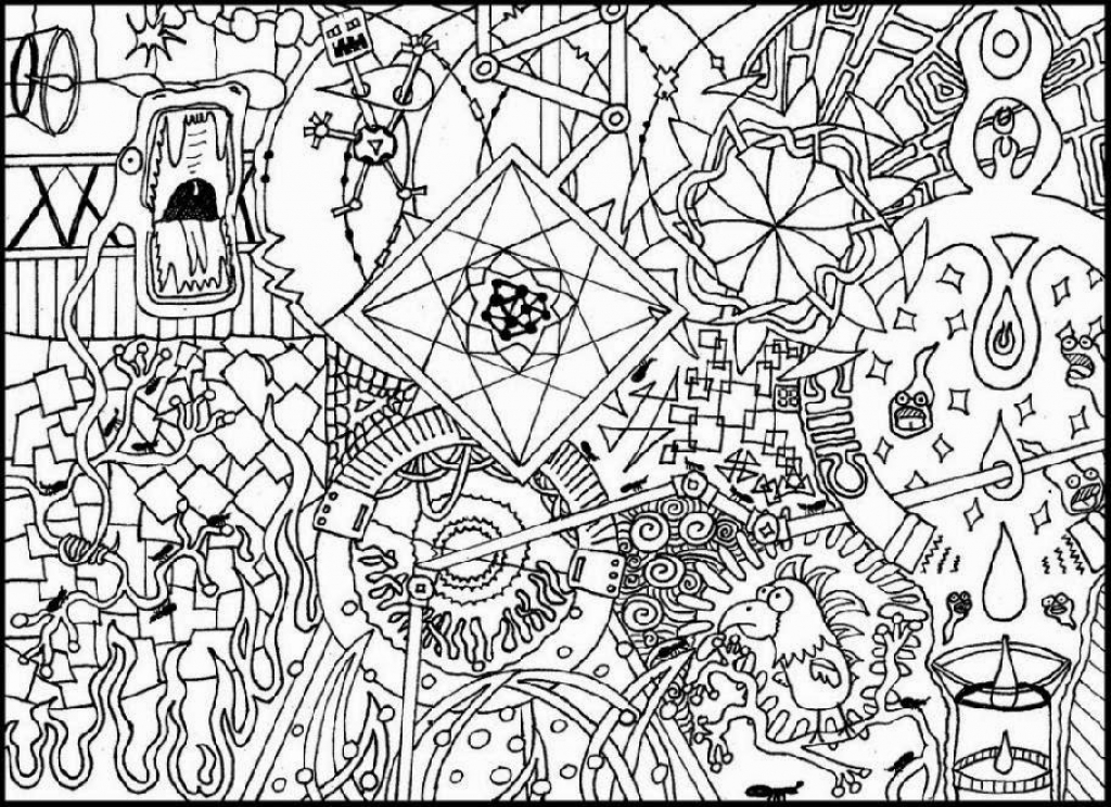 1024x744 Hard Trippy Doodle Coloring Page Free Adults Printable My Inner