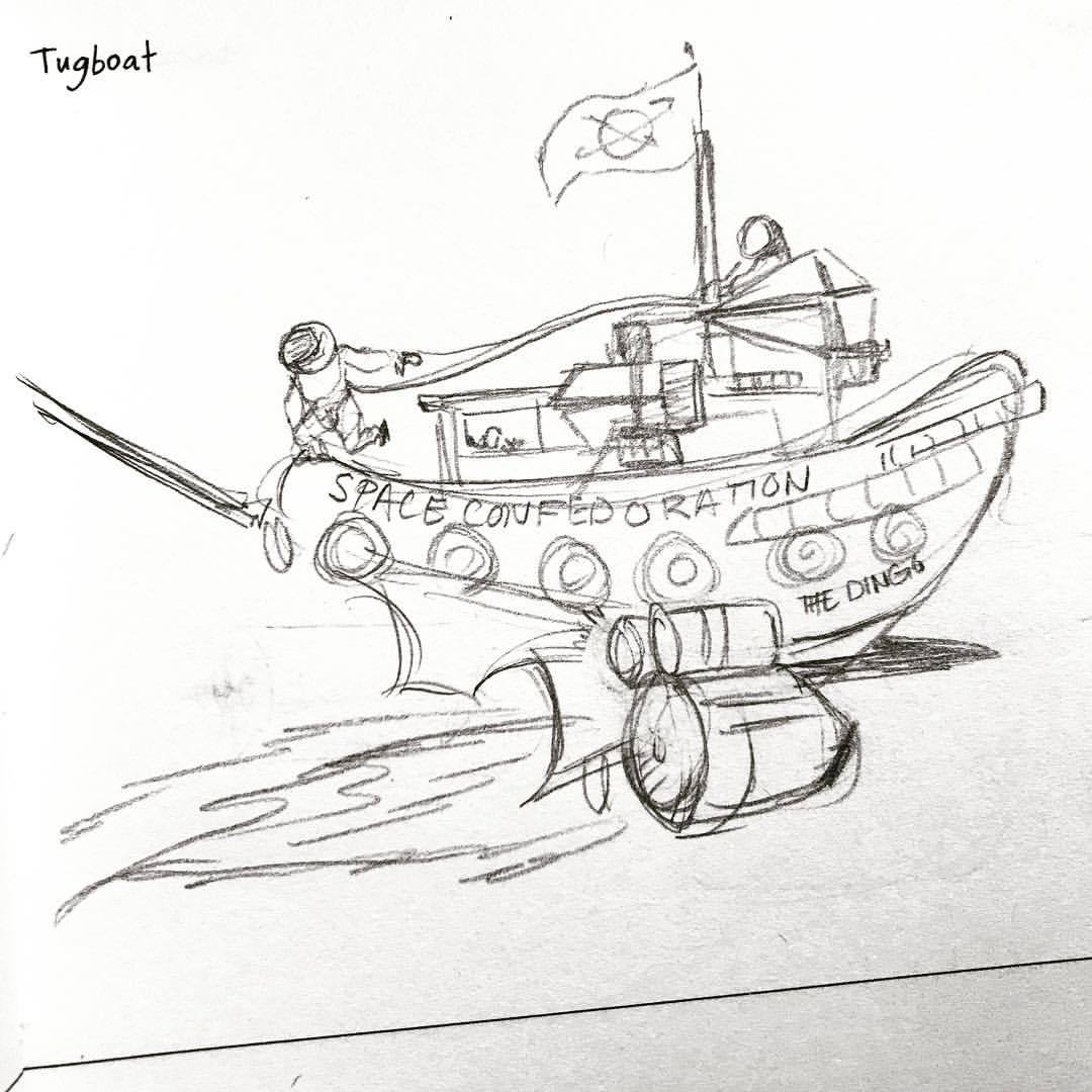 1080x1080 Tugboat Coloring Page