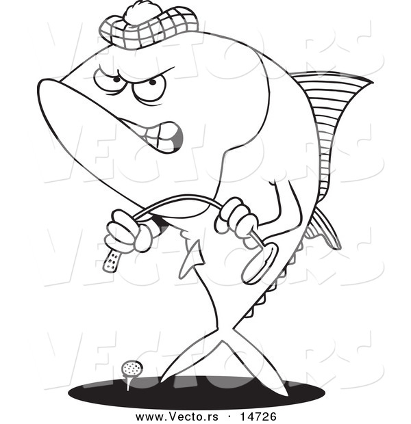 600x620 Vector Of A Cartoon Mad Tuna Fish Playing Golf