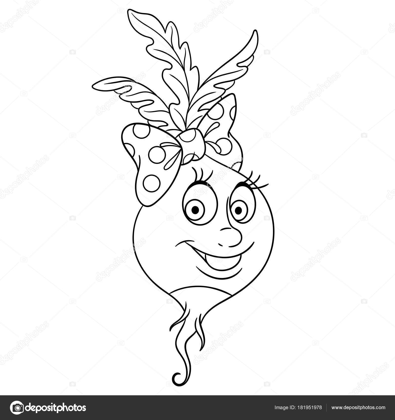 1600x1700 The Best Coloring Page Cartoon Radish Happy Vegetable Character