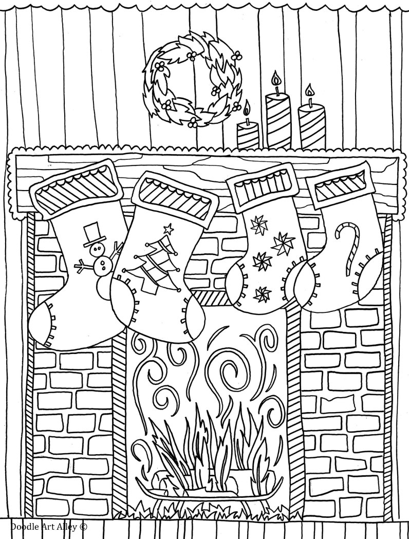 796x1049 Fireplace Xmas Colorimg Embroidery, Adult Coloring