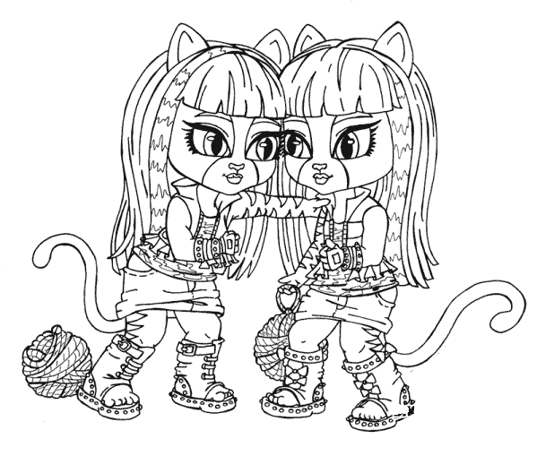 618x509 Monster High Cat Twins Coloring Pages
