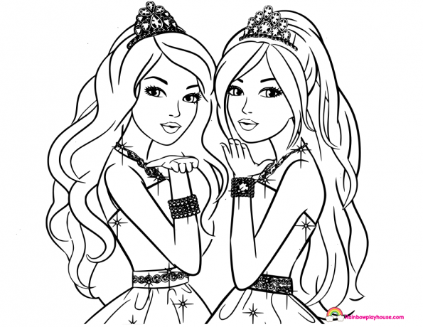 595x460 Barbie Twins Princess Coloring Page