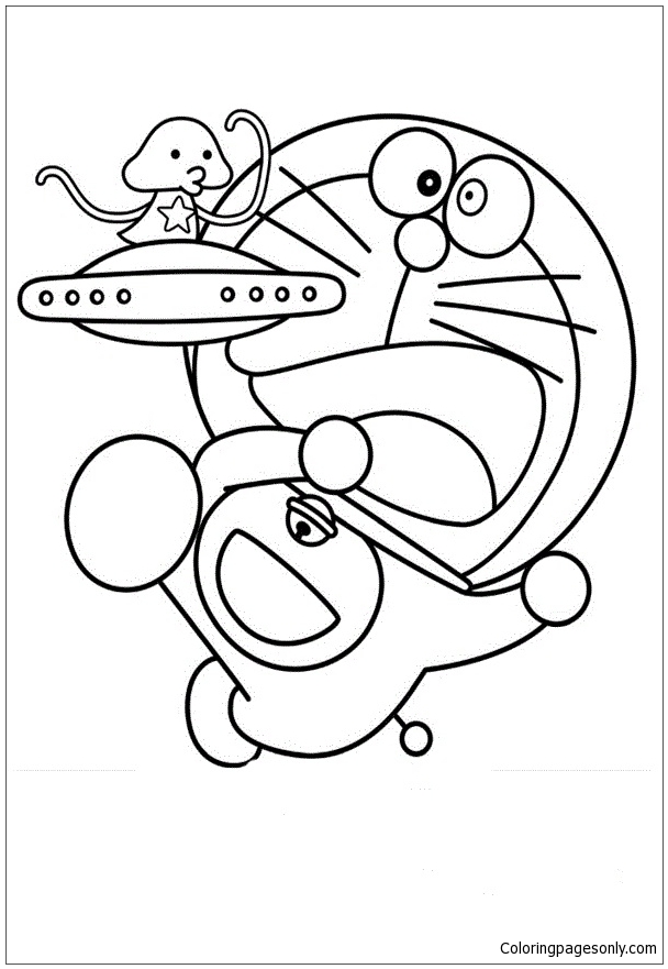 608x881 Doraemon With Ufo Coloring Page