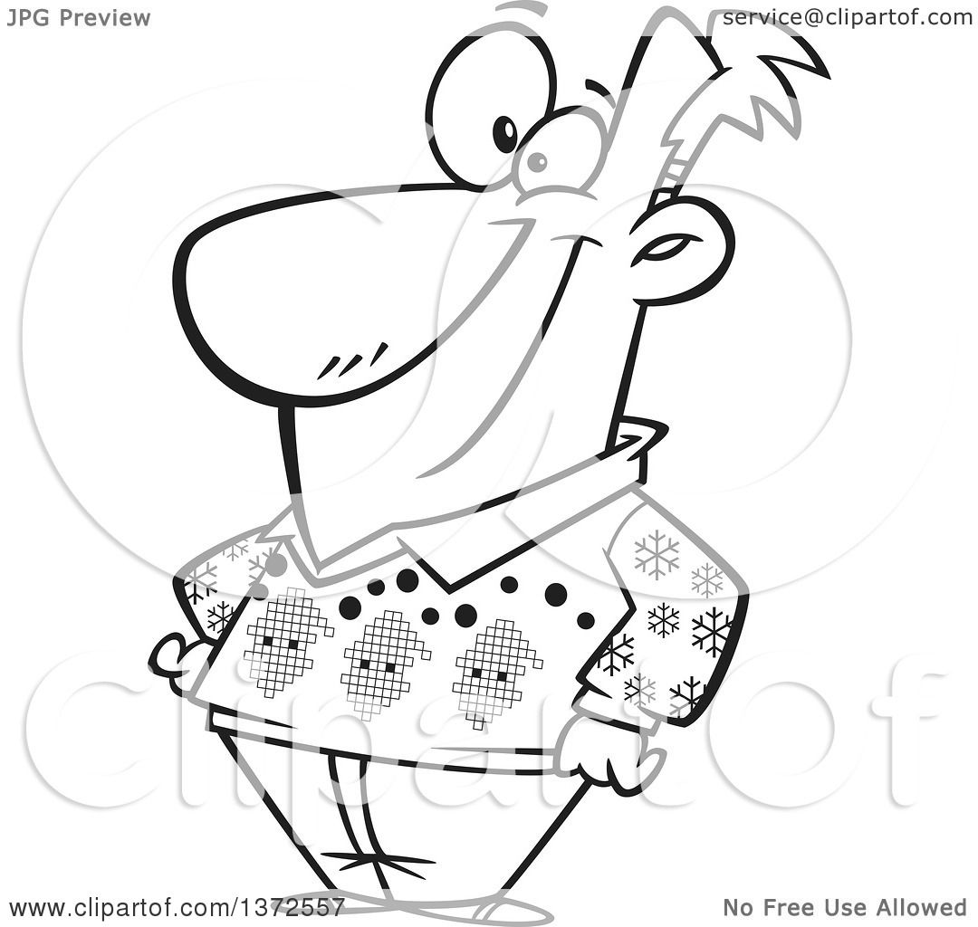 1080x1024 Cartoon Clipart Of A Black And White Happy Man Wearing An Ugly