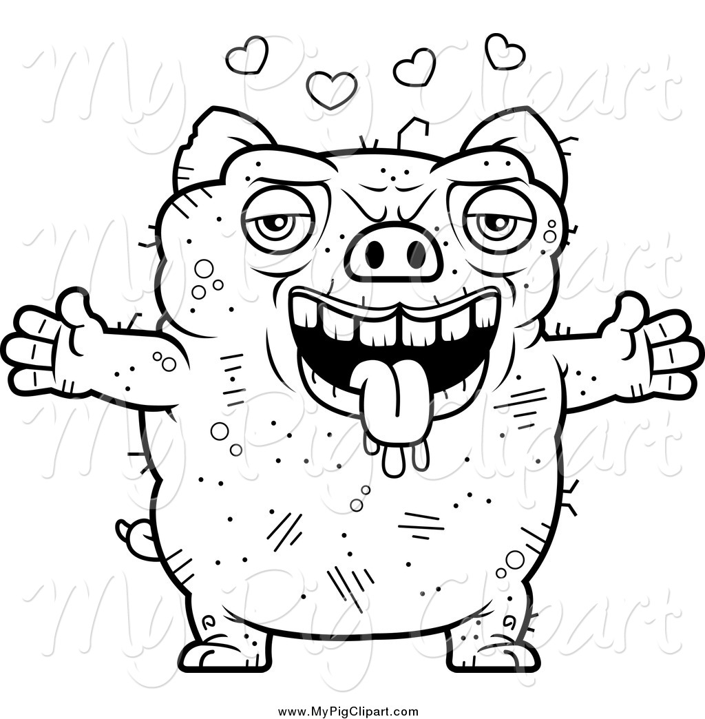 1024x1044 Swine Clipart Of A Black And White Amorous Ugly Pig